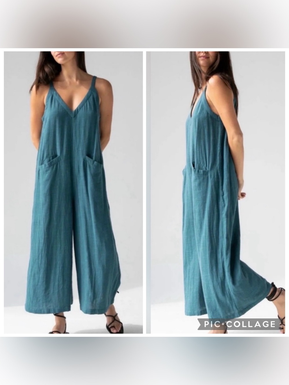 Natural Life Chelsea Cotton Wide Leg Boho Teal Jumpsuit Large